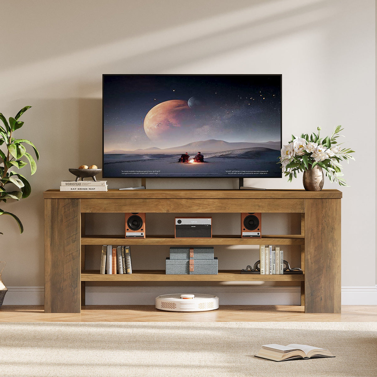 47.2" TV Stand, Entertainment Center with Open Storage for TVs up to 55"