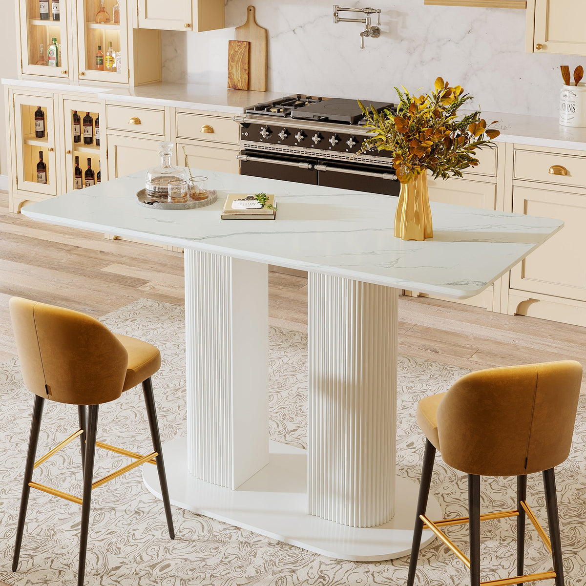 47" Bar Unit, Rectangular Bar Table Pub Table with Faux Marble Finished Tabletop