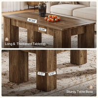 47" Coffee Table, Rectangle Center Cocktail Table with Sturdy Legs for Living Room