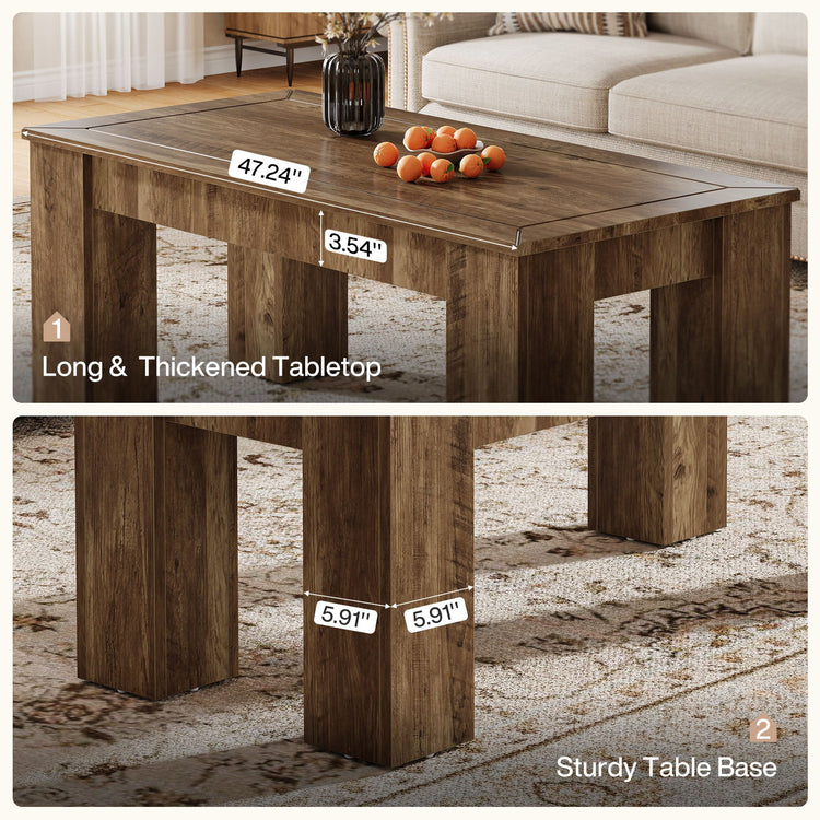 47" Coffee Table, Rectangle Center Cocktail Table with Sturdy Legs for Living Room