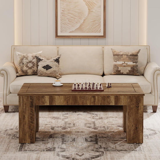 47" Coffee Table, Rectangle Center Cocktail Table with Sturdy Legs for Living Room