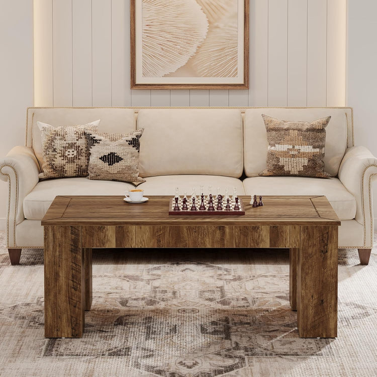 47" Coffee Table, Rectangle Center Cocktail Table with Sturdy Legs for Living Room