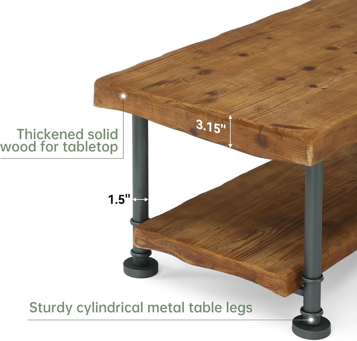 47" Coffee Table, Rectangular Wood Accent Center Table with 2-Tier Shelf