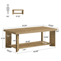 47" Coffee Tables, Farmhouse Rectangle Center Cocktail Table with Storage Shelves for Living Room