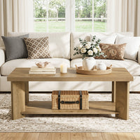47" Coffee Tables, Farmhouse Rectangle Center Cocktail Table with Storage Shelves for Living Room