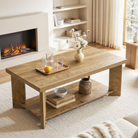 47" Coffee Tables, Farmhouse Rectangle Center Cocktail Table with Storage Shelves for Living Room