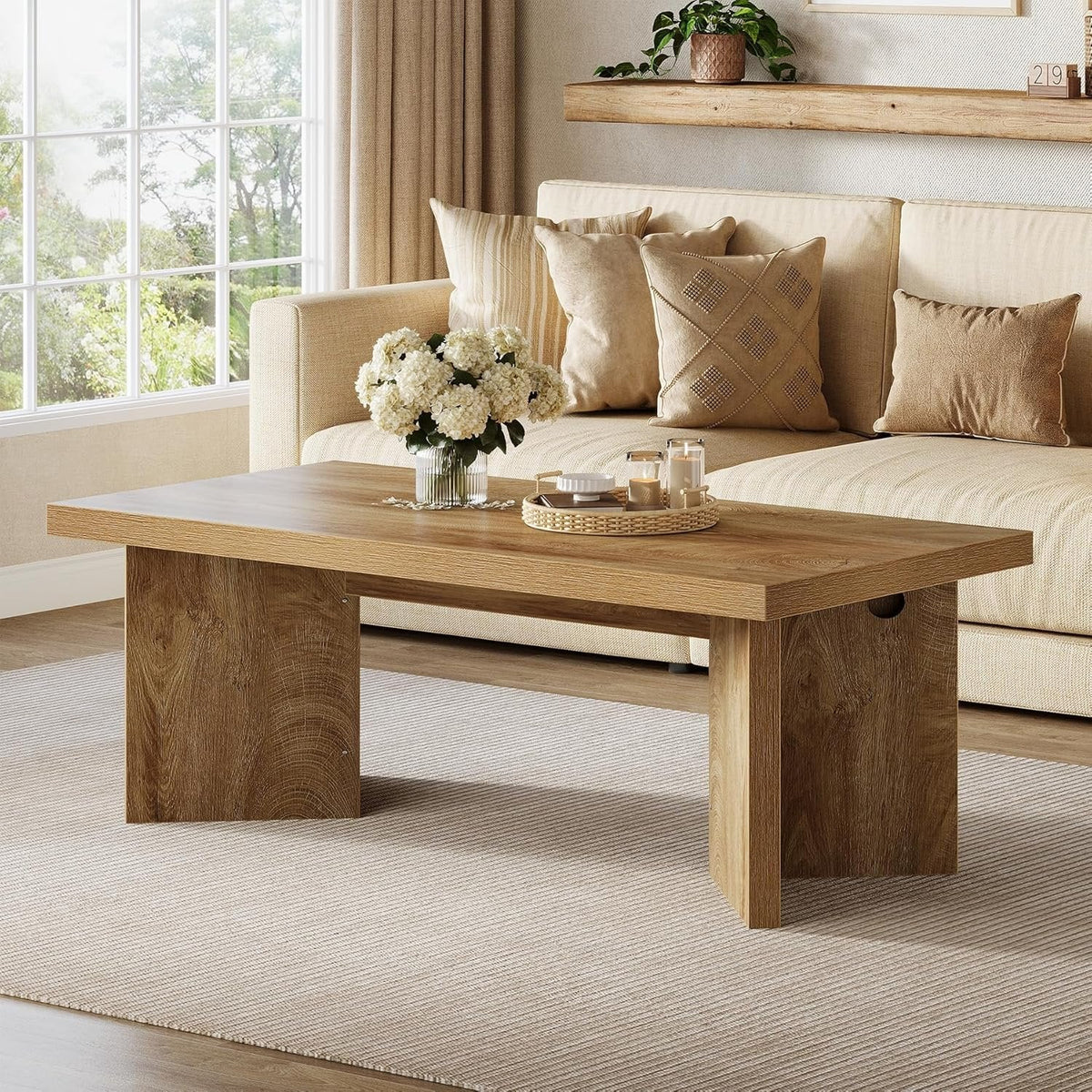 47" Coffee Tables, Rectangle Center Tea Coffee Table with Thicken Base