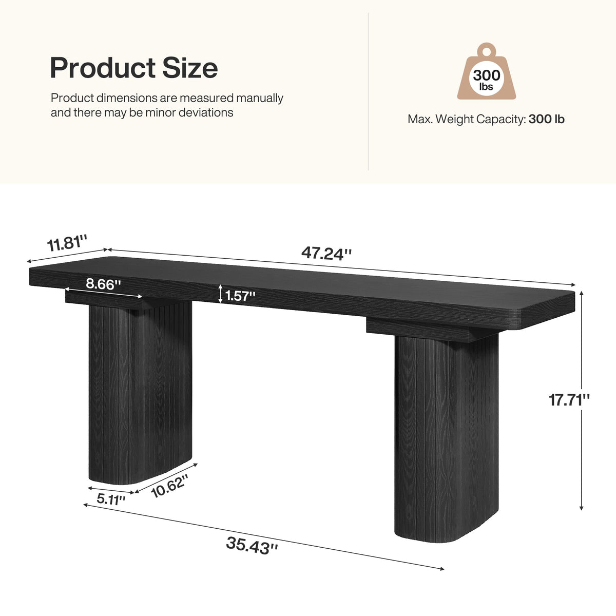 47" Dining Bench, Long Wooden Kitchen Bench with Sturdy Legs