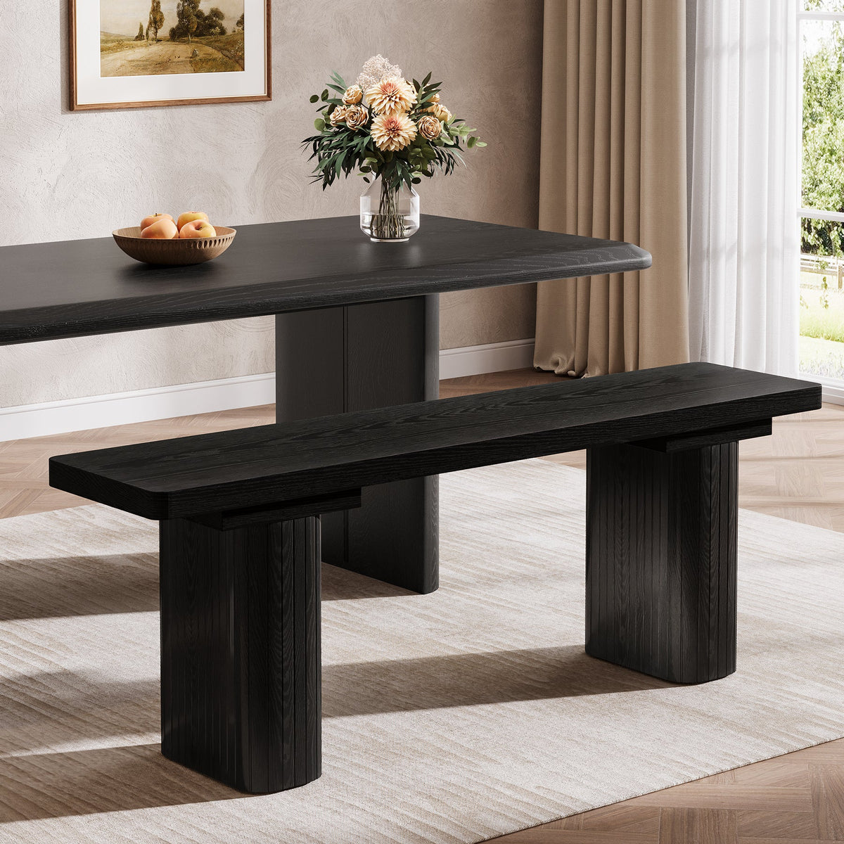 47" Dining Bench, Long Wooden Kitchen Bench with Sturdy Legs