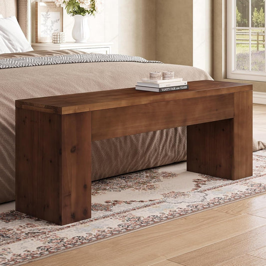 47" Entryway Bench, Solid Wood Farmhouse End of Bed Bench for Foyer
