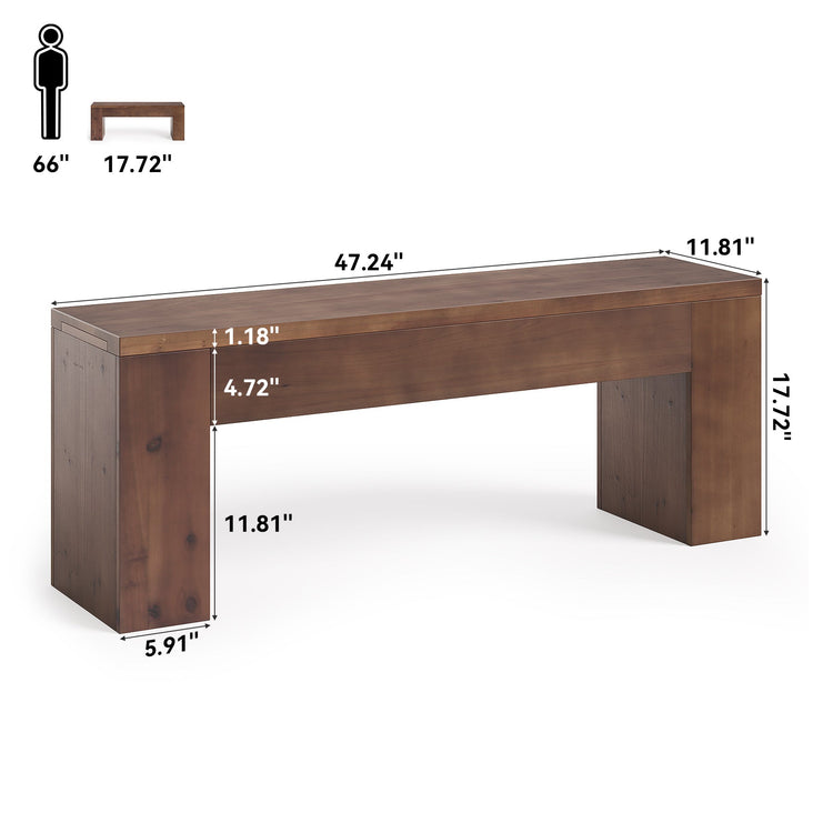 47" Entryway Bench, Solid Wood Farmhouse End of Bed Bench for Foyer