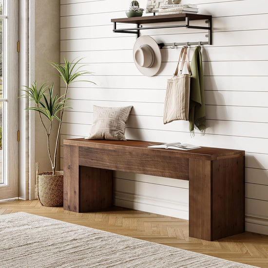 47" Entryway Bench, Solid Wood Farmhouse End of Bed Bench for Foyer