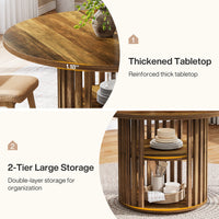 47" Farmhouse Dining Table, Round Kitchen Table with 2-Tier Storage Shelf