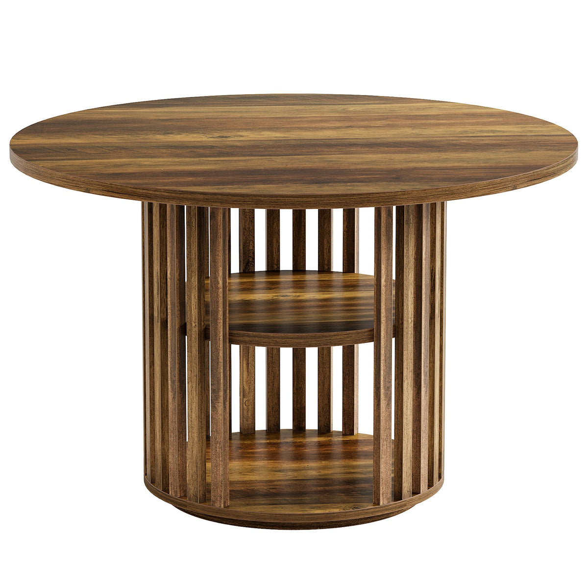 47" Farmhouse Dining Table, Round Kitchen Table with 2-Tier Storage Shelf