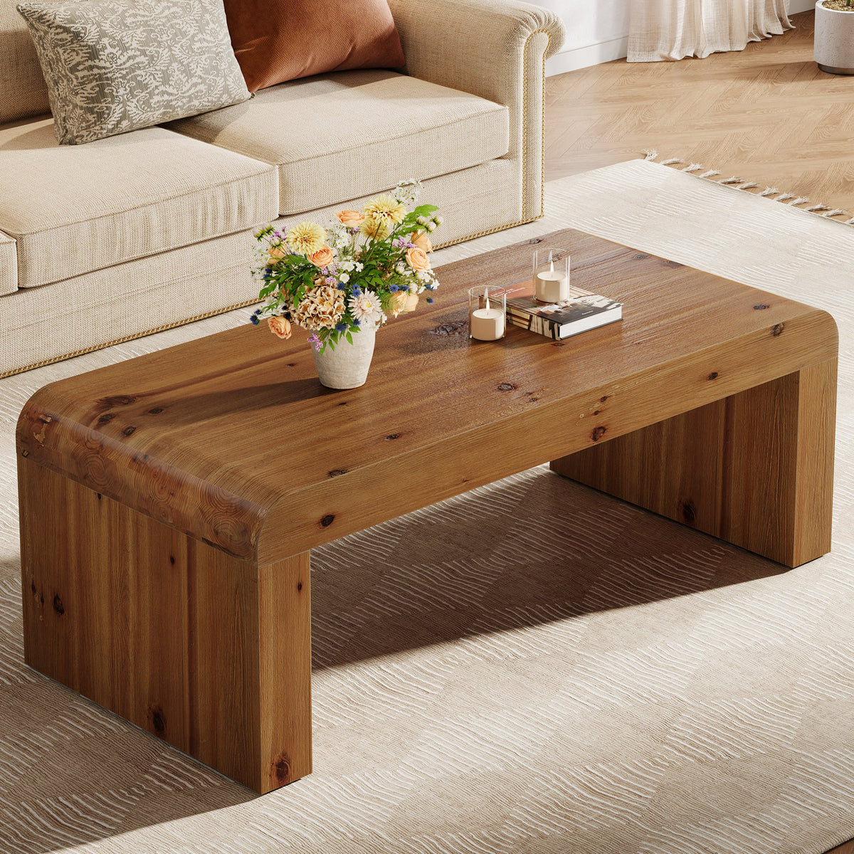 47" Rectangle Coffee Table, Solid Wood Center Table with Heavy-Duty Structure