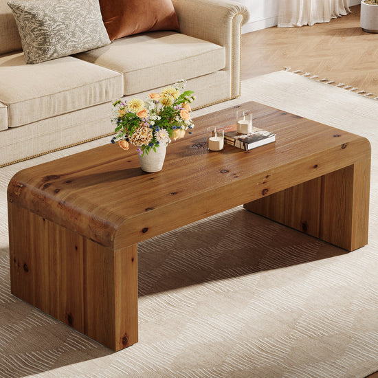 47" Rectangle Coffee Table, Solid Wood Center Table with Heavy-Duty Structure