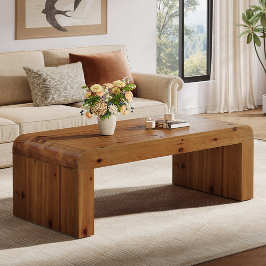 47" Rectangle Coffee Table, Solid Wood Center Table with Heavy-Duty Structure