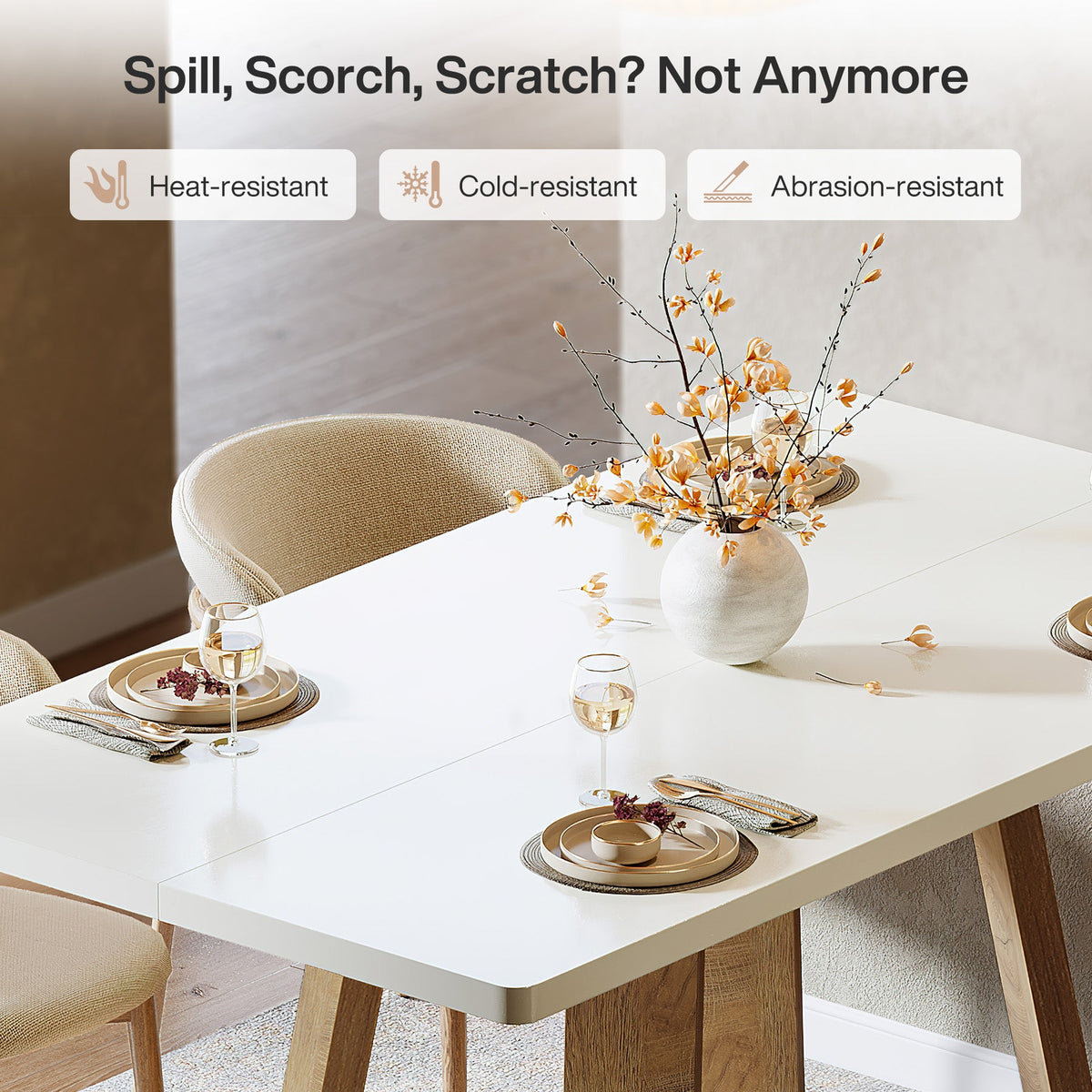 47" Rectangular Dining Table, Modern Kitchen Dinner Table for 4 People