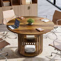 47" Round Conference Table, Wooden Small Meeting Room Table for 4