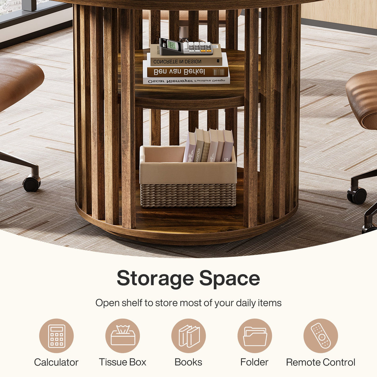 47" Round Conference Table, Wooden Small Meeting Room Table for 4