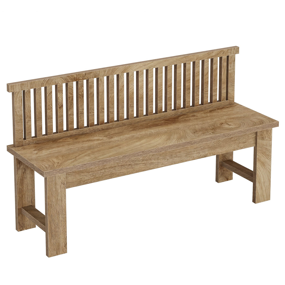 55" Entryway Bench, Farmhouse Seating Bench with Vertical Stripes Backrest for Hallway