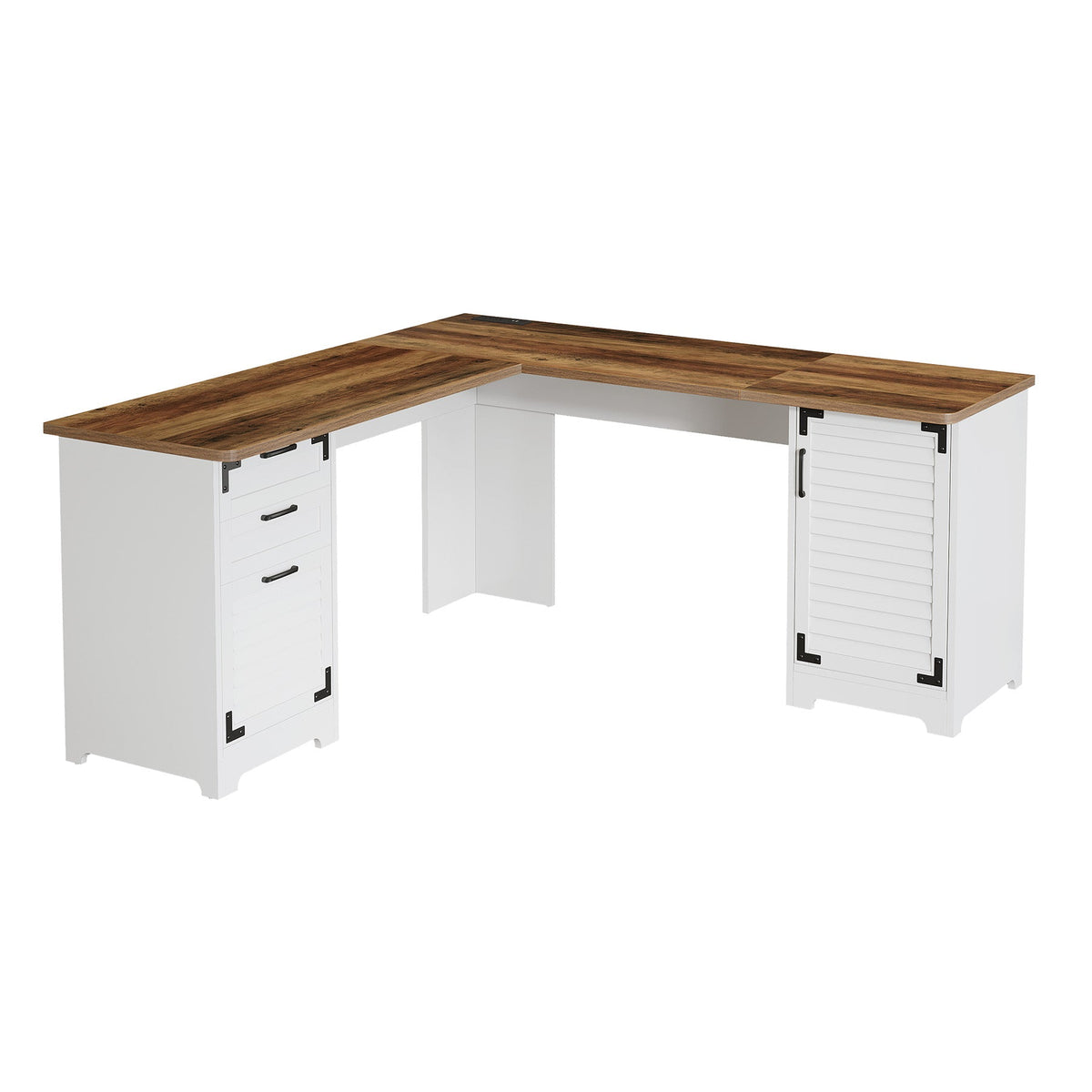L-Shaped Executive Desk, 59" Computer Desk with Drawers & Power Outlets