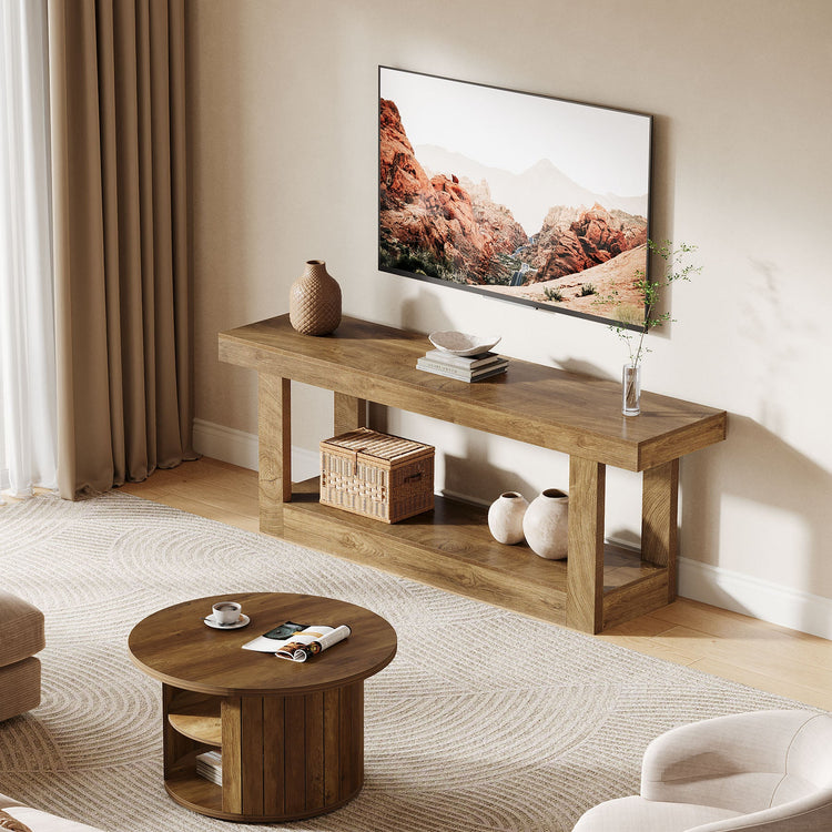 63" TV Stand for TVs up to 75", Farmhouse Entertainment Center with Shelves