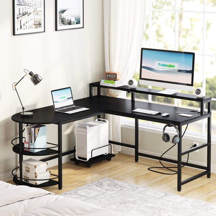 Gaming Desk with LED Strip & Power Outlets