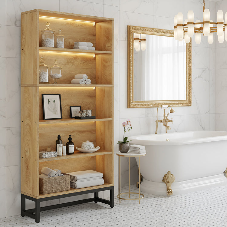 70.4“ 5-Tier Freestanding Bookshelf with LED Lights, Heavy-Duty Bookcase Display Organizer