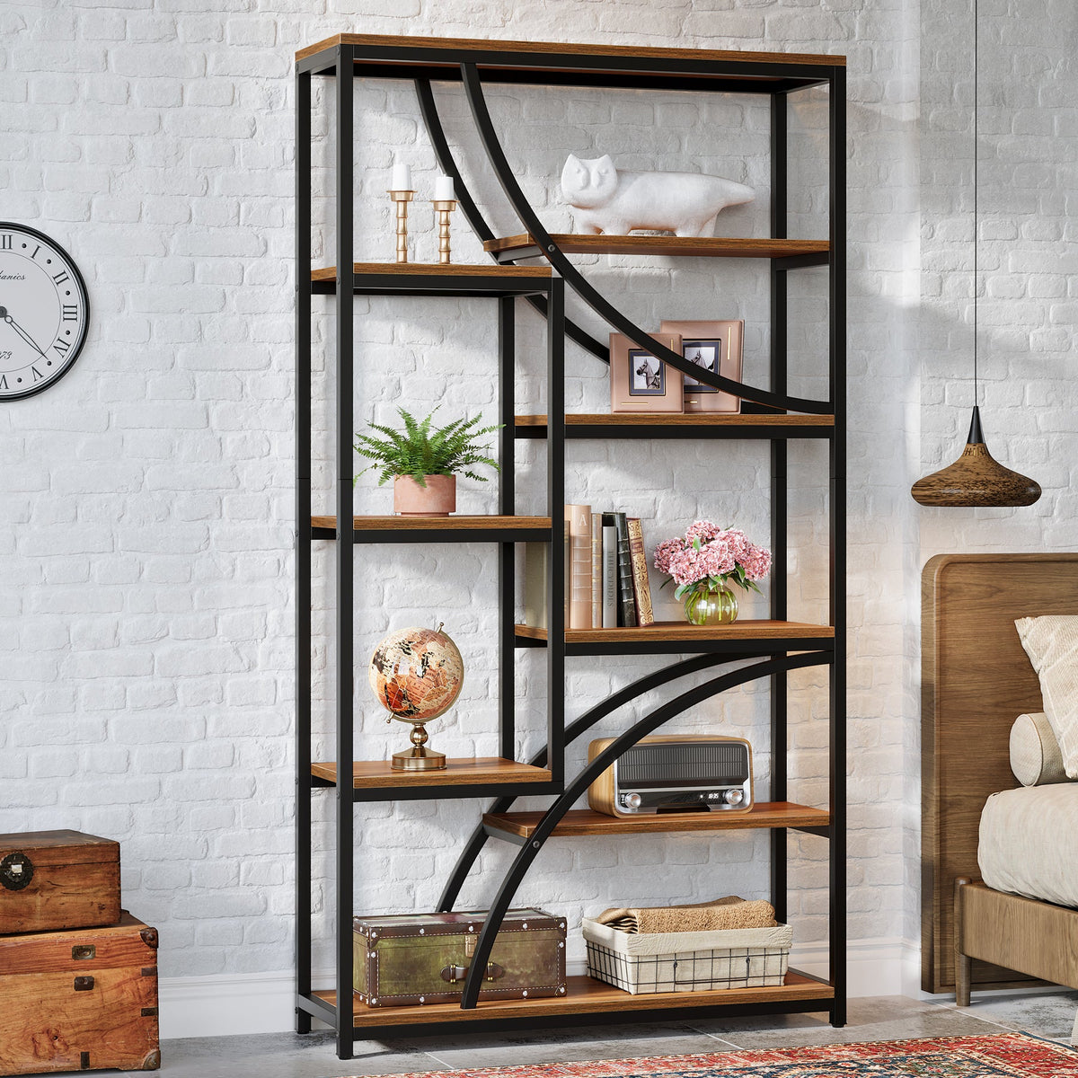 9-Tier Bookcase, 70.87" Industrial Etagere Bookshelf with Open Shelf
