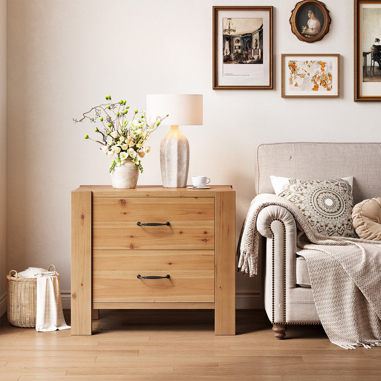Solid Wood Nightstand, Oversize Bedside Table with 2 Drawers