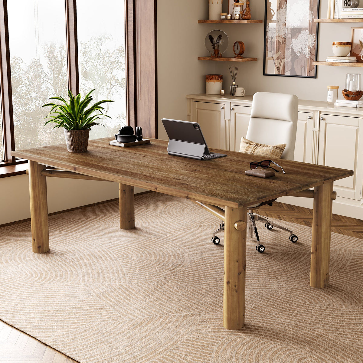 Solid Wood Home Office Desk, 62.99" Farmhouse Executive Computer Desk