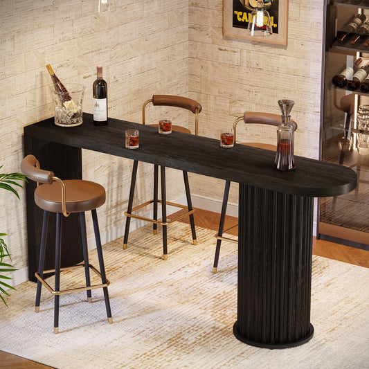 63" Bar Table, Counter Height Pub Table with Fluted Cylindrical Base