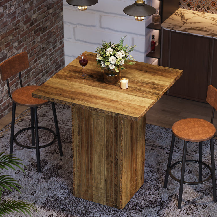 Square Bar Table, 31" Home Bar Unit Pub Table with Geometric Texture