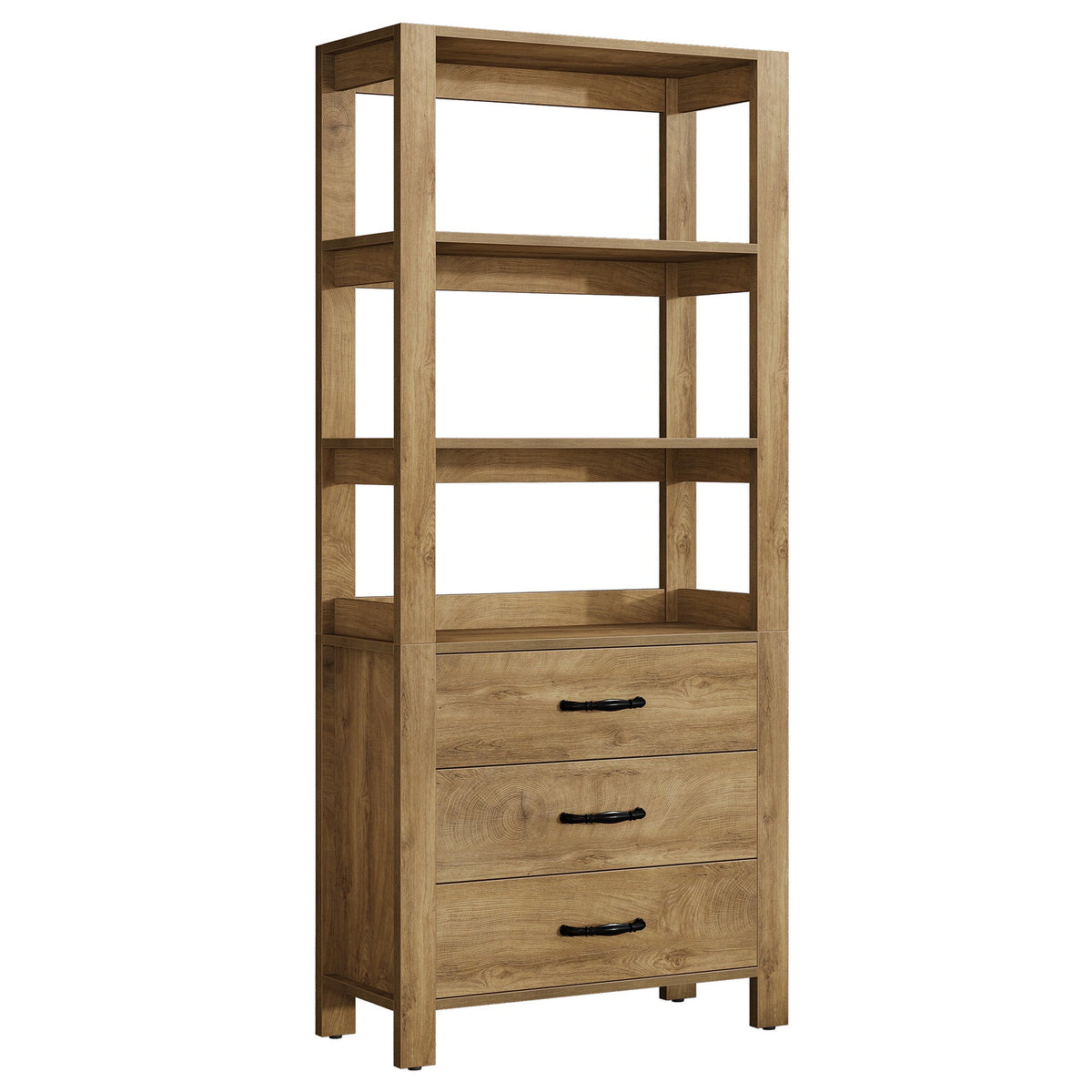 70.9" Bookshelf with Drawers, Modern Bookcase with 3-Tier Open Shelf