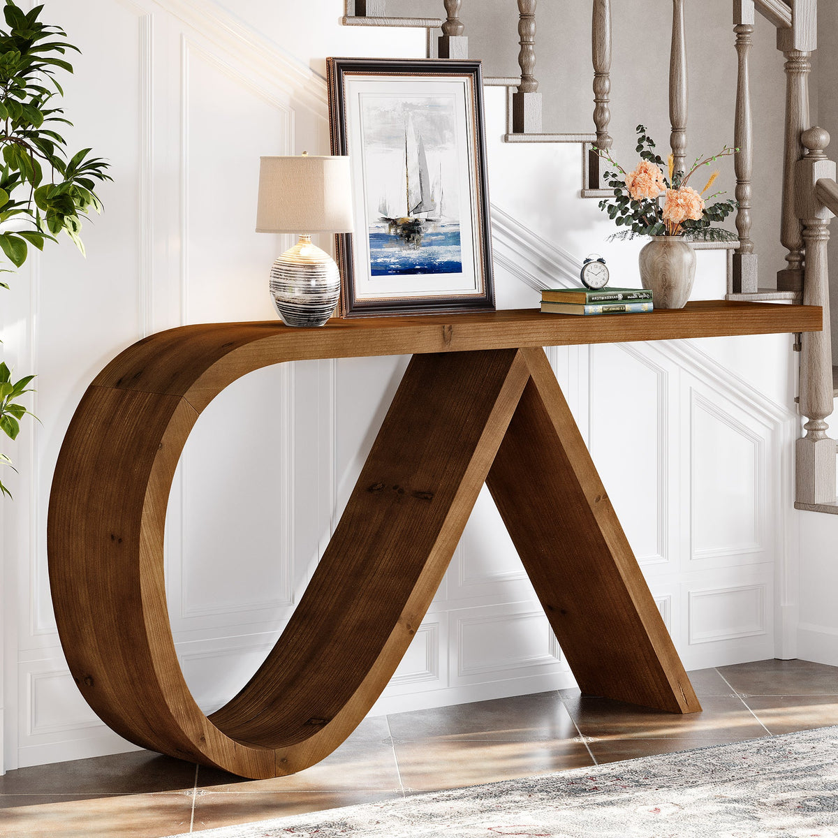 Solid Wood Console Table, 57" Entryway Sofa Table Behind Couch