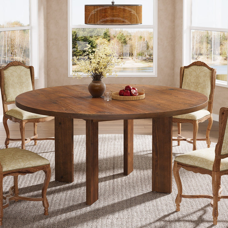 Solid Wood Round Dining Table, 47.24" Farmhouse Kitchen Table for 4-6 People