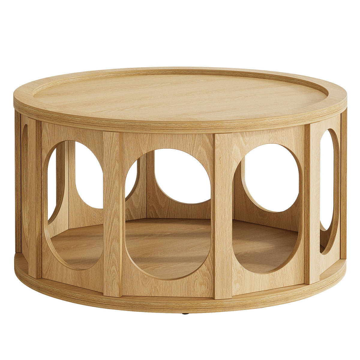 Tribesigns 31.5-Inch Modern Round Coffee Table with Open Storage Shelf, Wood Grain Center Table for Living Room