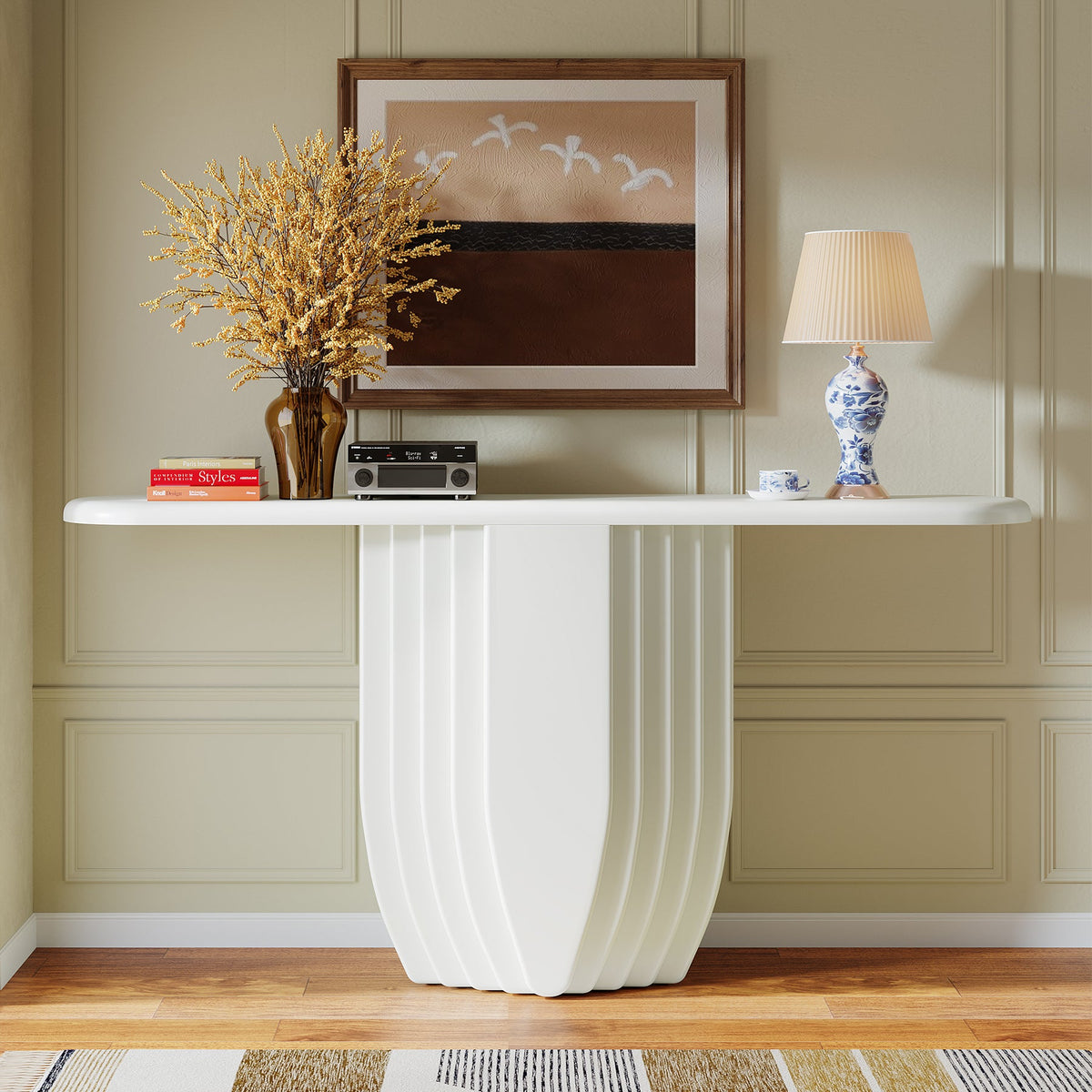 Modern Console Table, 63" Entryway Sofa Table with Geometric Base