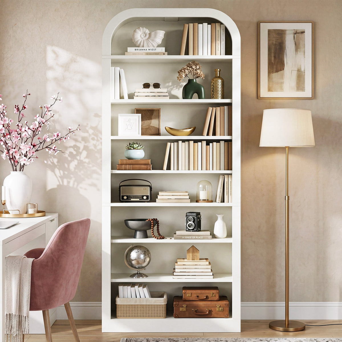 8-Tier Arched Bookshelf, 74” Tall Bookcase Open Display Shelf for Home Office