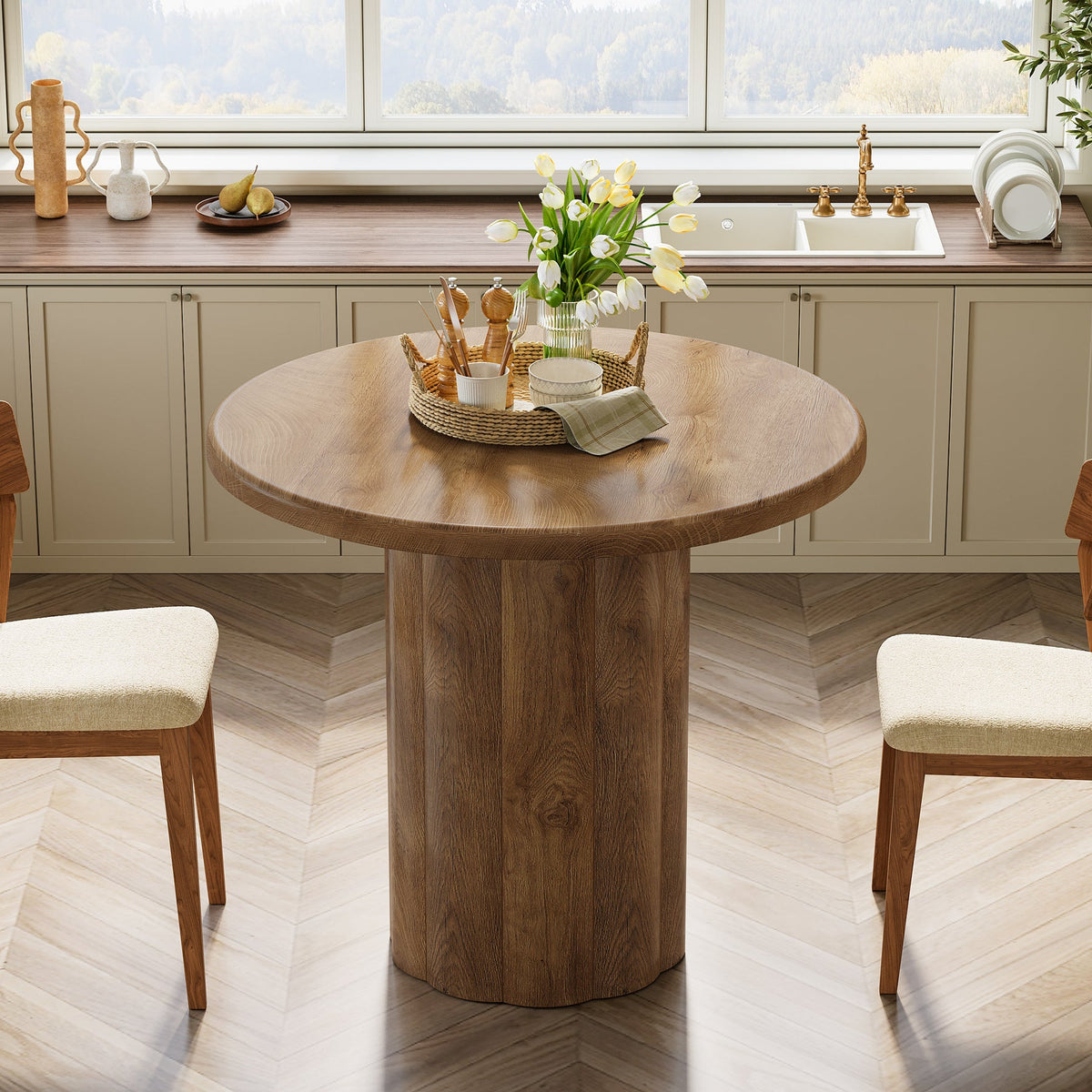 31.5" Dining Table, Small Round Kitchen Table with Sturdy Base for 2-4