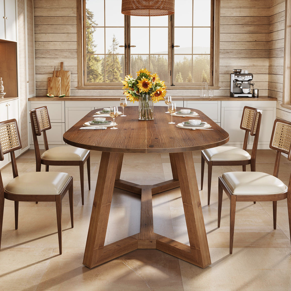 Solid Wood Oval Dining Table, 63" Kitchen Table with Sturdy Tapered Legs for 4-6