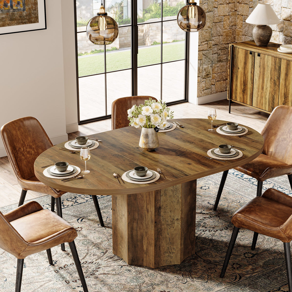 Oval Dining Table for 4-6 People, 55" Kitchen Table with Rounded Edge Tabletop
