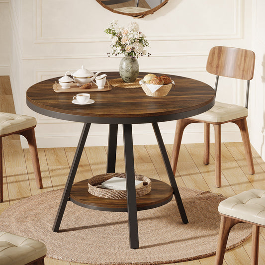 35" Round Dining Table for 2-4 People, 2-Tier Industrial Small Kitchen Dinner