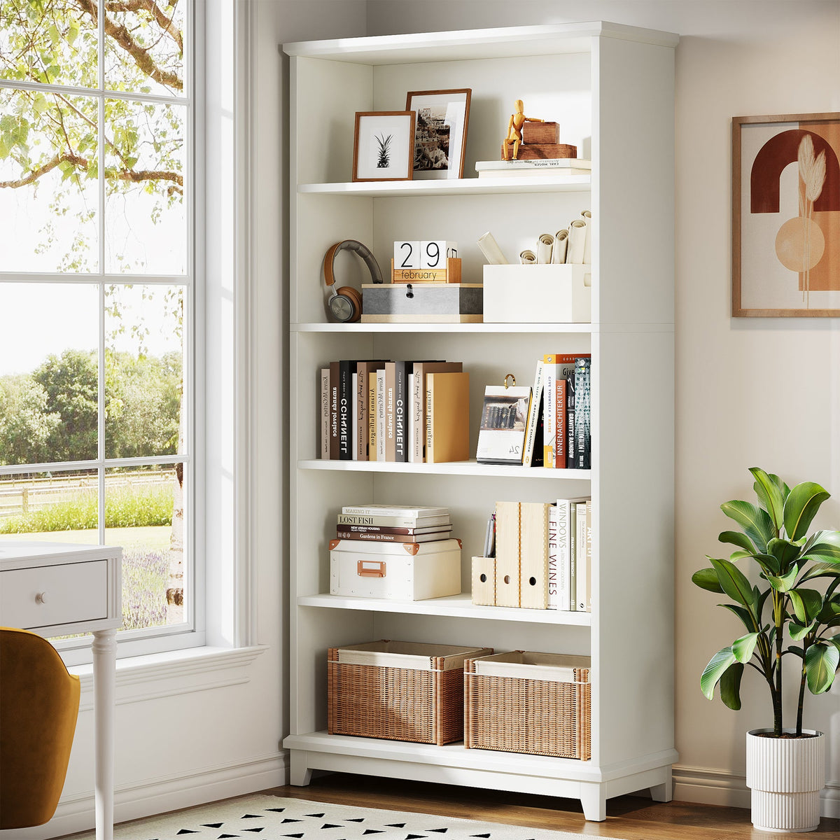 5-Tier Bookshelf, 70" Bookcase Open Display Shelf with Anti-tip Kits