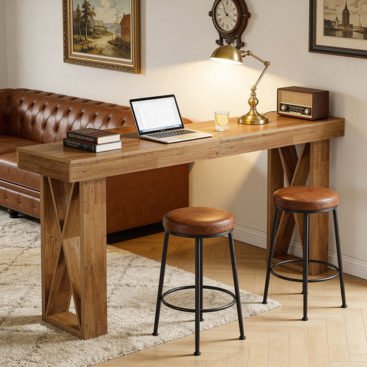 63" Bar Table, Rectangular Counter Height Pub Table with X-Shaped Frame