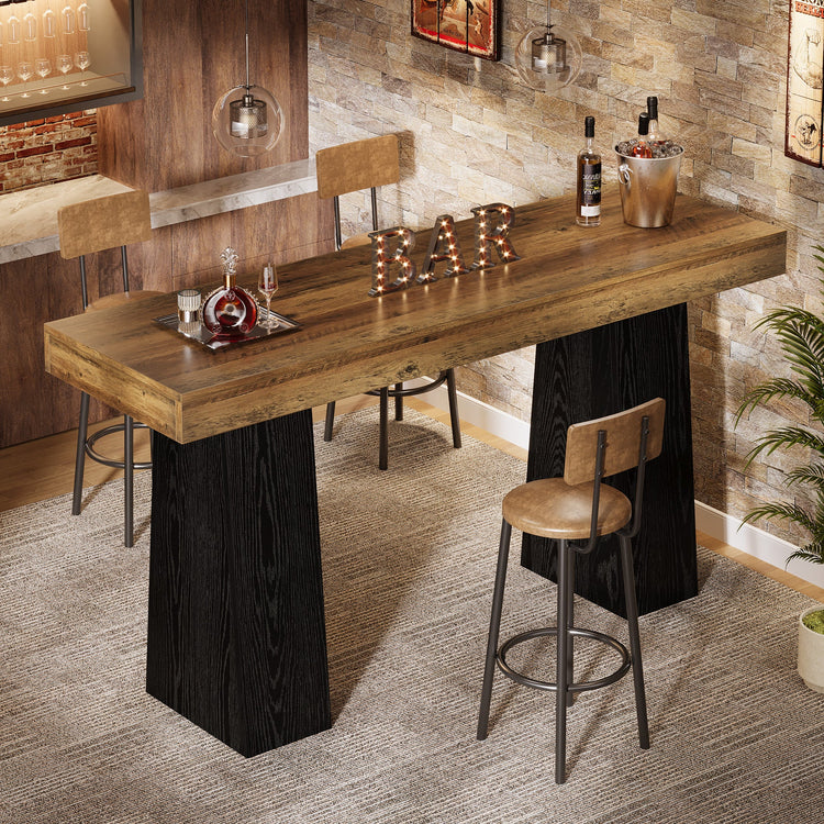 63" Bar Table, Rectangular Counter Height Pub Table with Thickened Tabletop
