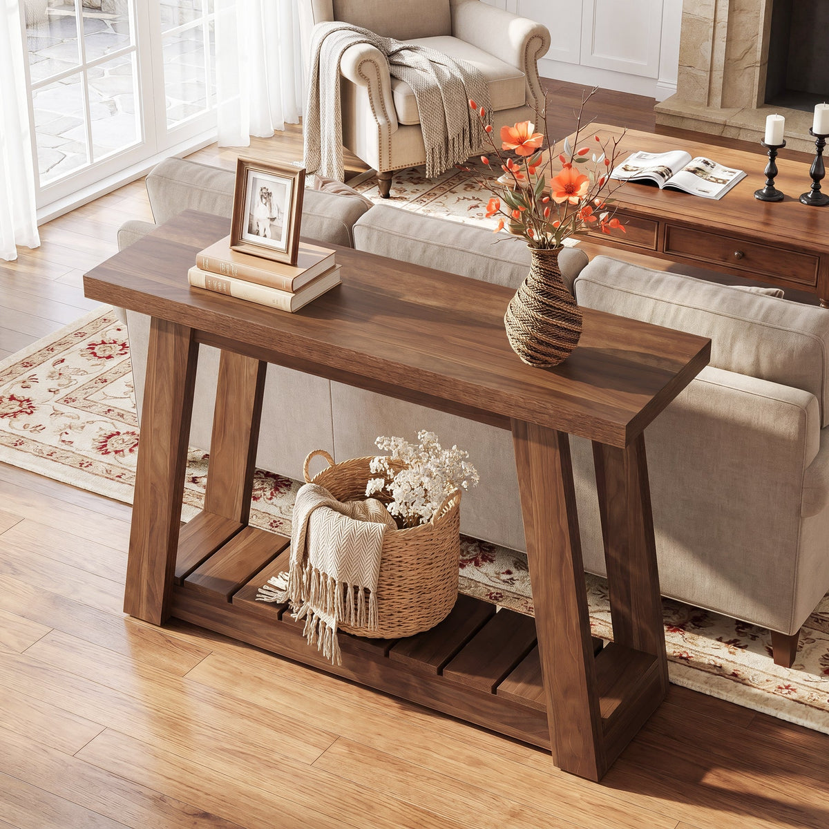 41.3" Farmhouse Console Table, 2-Tier Entryway Table Narrow Sofa Tables for Living Room