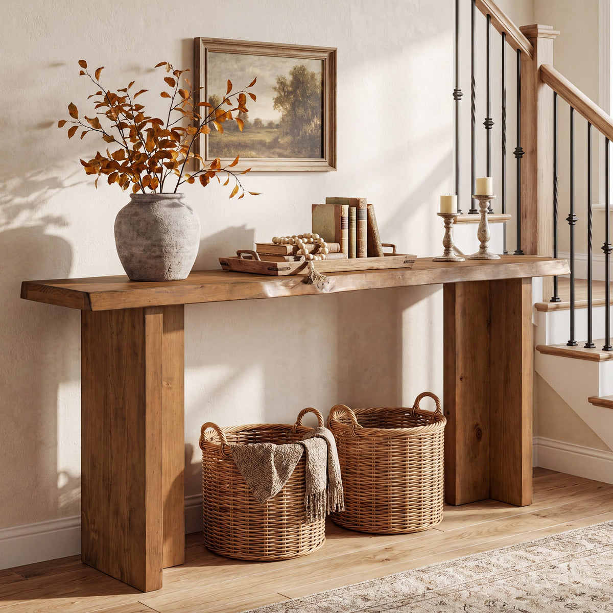 63" Solid Wood Console Table, Narrow Farmhouse Sofa Table for Entryway, Living Room