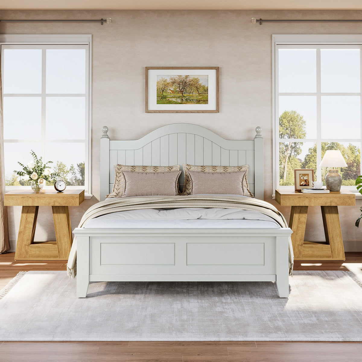 2-Tier Nightstand, Wooden Bedside Table with Trapezoid Base